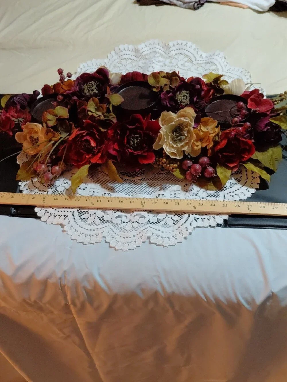 Home Interiors Burgundy, Cream & Gold Faux Floral Candle Centerpiece